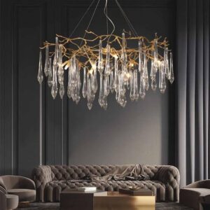 Brass Chandelier with Crystal Droplets