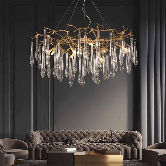 Brass Chandelier with Crystal Droplets