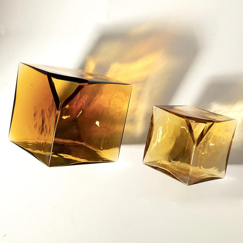Brown Glass Cubed Art Vase