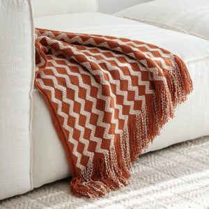 Orange and white chevron knit throw blanket
