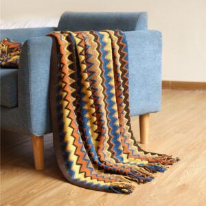 Bohemian style knitted pashmina tassels throw blanket.